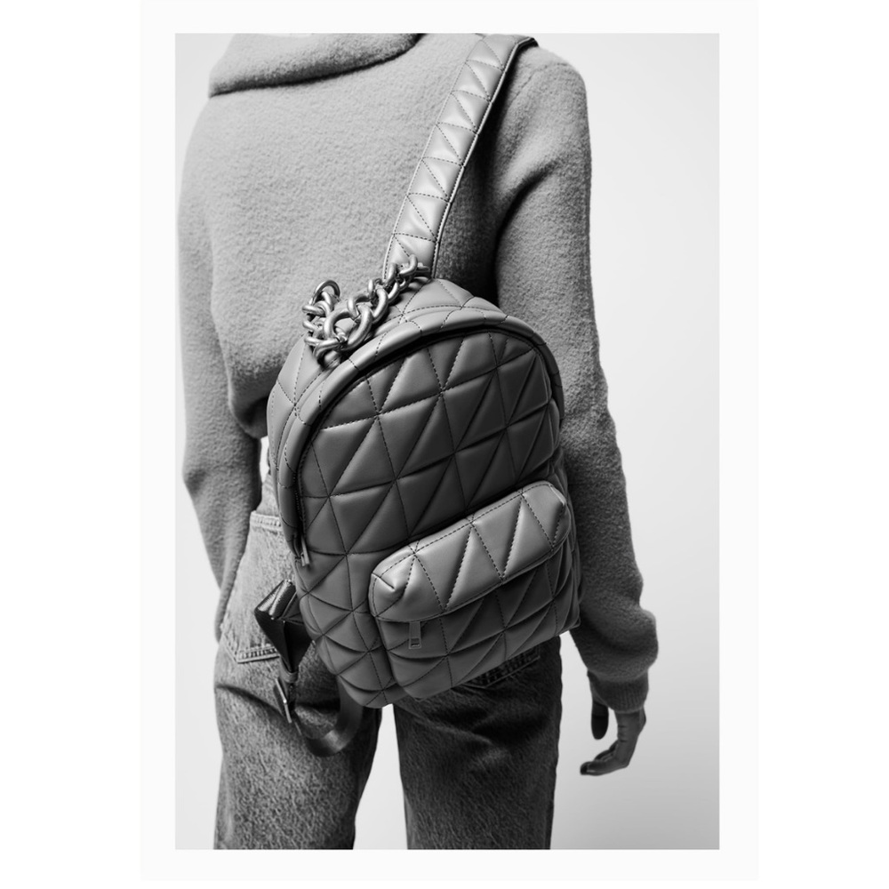 Zara Beige Quilted Backpack - Picture 7 of 7